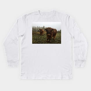 Scottish Highland Cattle Caves 1992 Kids Long Sleeve T-Shirt